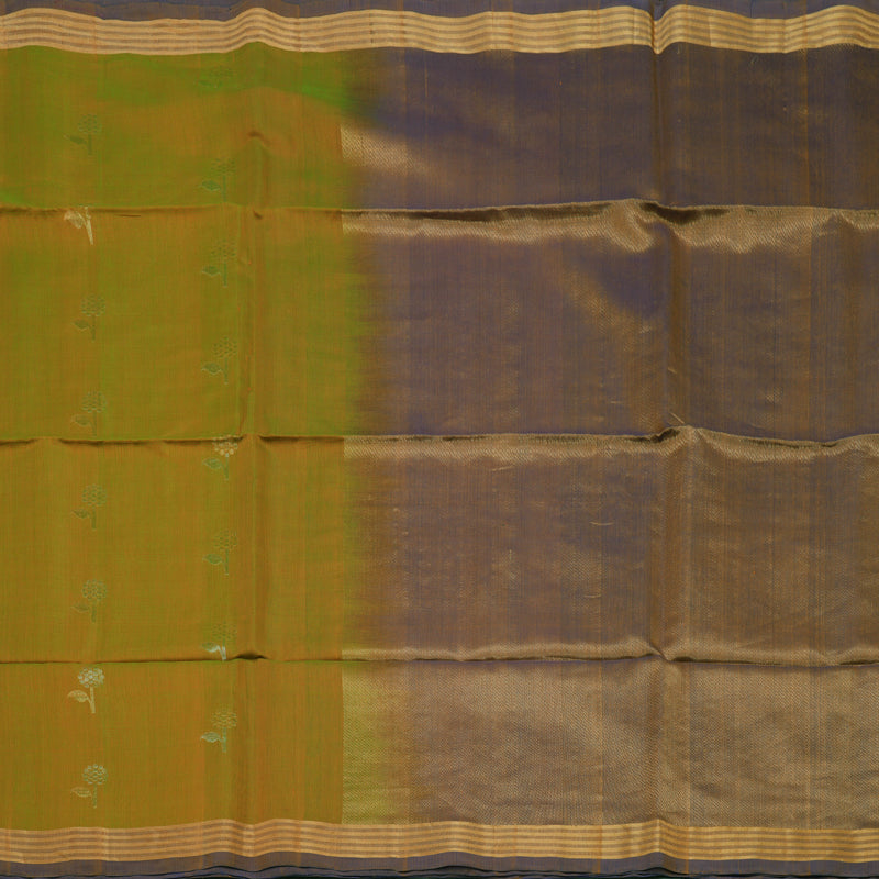 Hayagrivas Sampanga Green Pure Kora Silk Cotton Saree with Mild Purple Border KBE1485J4-1