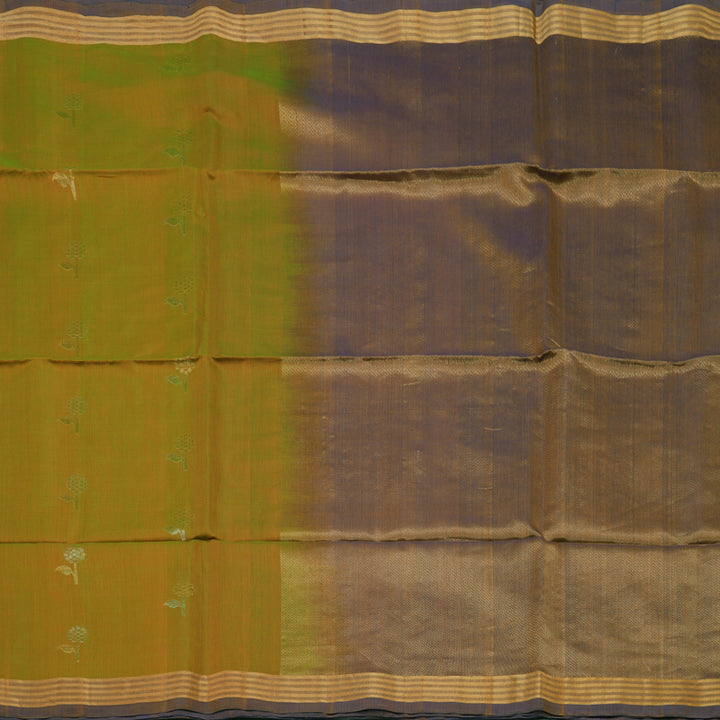 Hayagrivas Sampanga Green Pure Kora Silk Cotton Saree with Mild Purple Border KBE1485J4-1