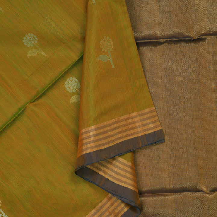 Hayagrivas Sampanga Green Pure Kora Silk Cotton Saree with Mild Purple Border KBE1485J4-1