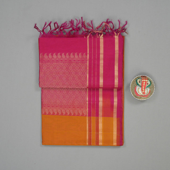 Hayagrivas Tumeric Yellow Pure Kora Silk Cotton Saree KBE1485J4-14