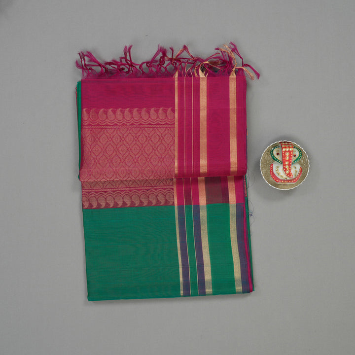 Hayagrivas Peacock Green Kora Silk Cotton Saree KBE1485J4-15