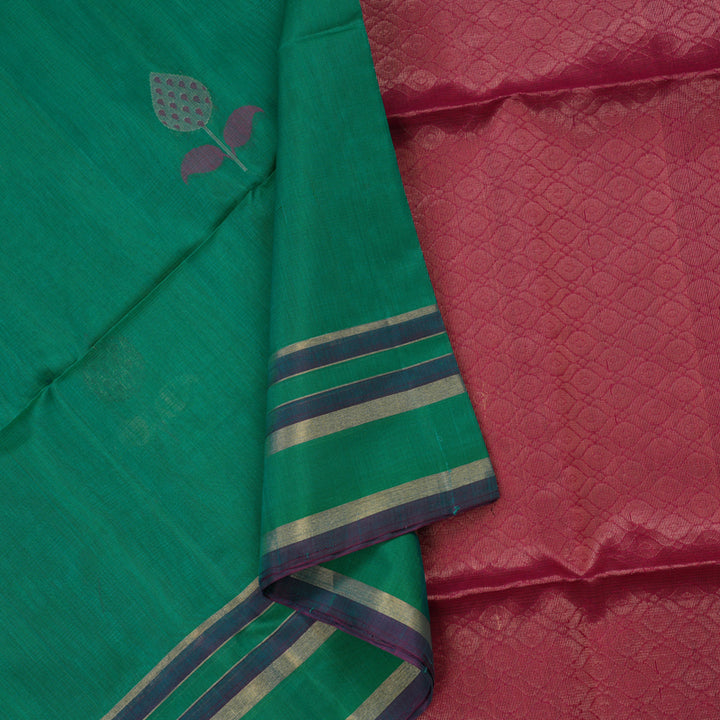 Hayagrivas Peacock Green Kora Silk Cotton Saree KBE1485J4-15