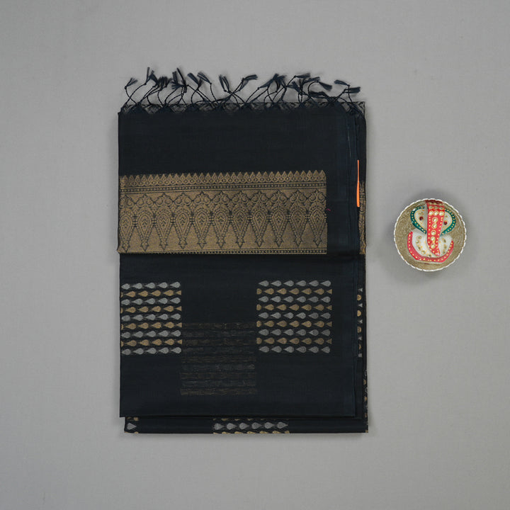 Hayagrivas Black Pure Kora Silk Cotton Saree KBE1485J4-3