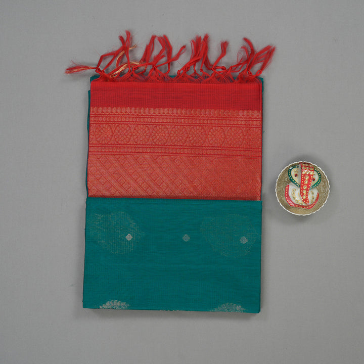 Hayagrivas Handloom Emrald Green Pure Kora Silk Cotton Saree KBE1485J4-5