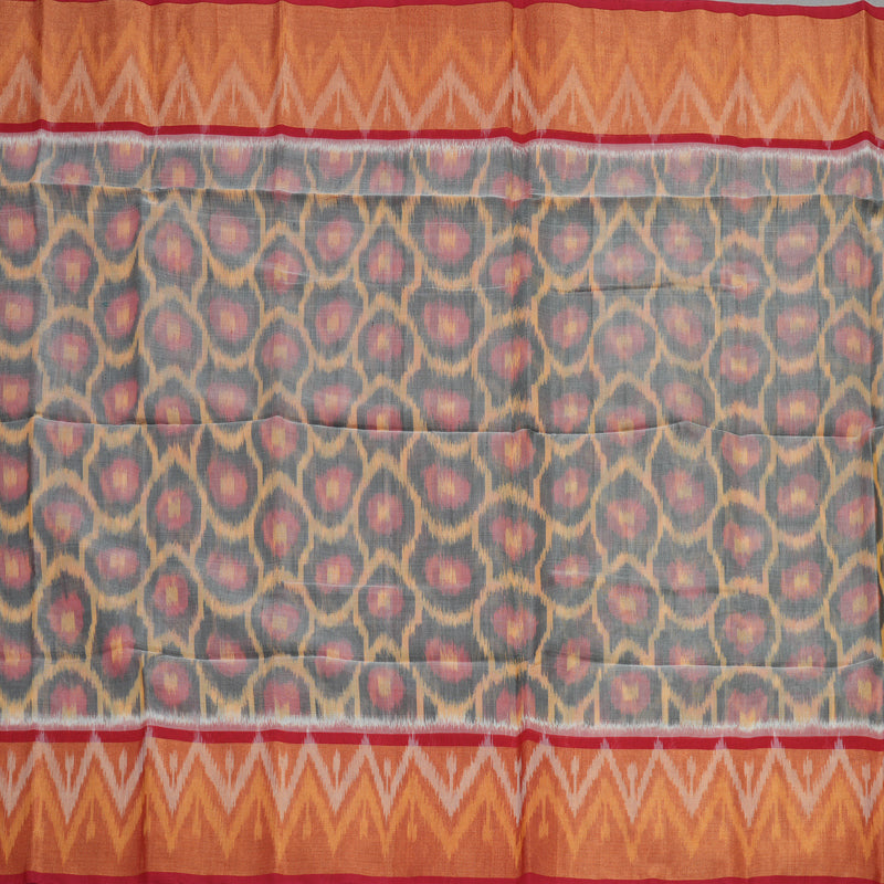 Hayagrivas Handloom Grey Ikkat Kora Silk Cotton Saree with Deep Red Border KBE1485J4-7