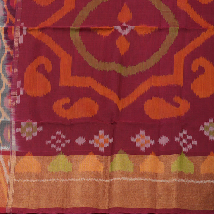 Hayagrivas Handloom Grey Ikkat Kora Silk Cotton Saree with Deep Red Border KBE1485J4-7