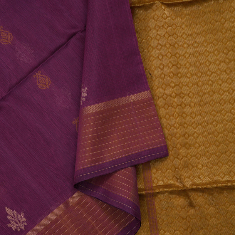 Hayagrivas Purple Pure Kora Silk Cotton Saree with Antique Border KBE1485J4-8