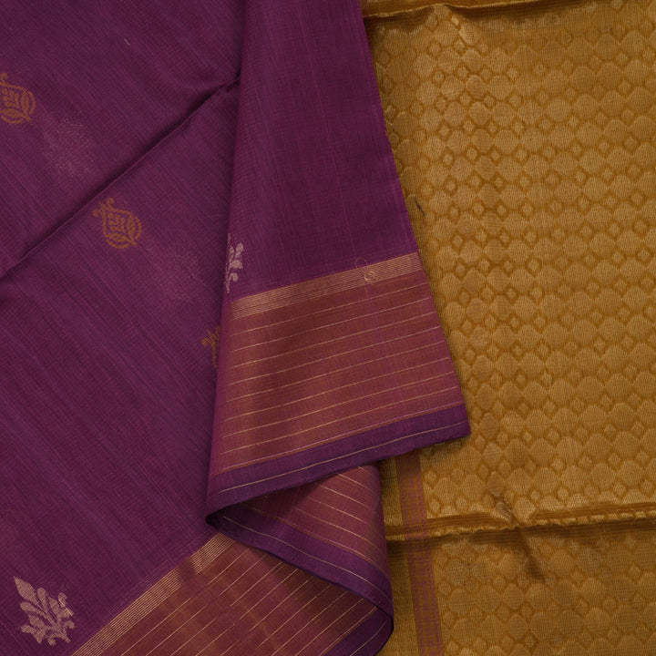 Hayagrivas Purple Pure Kora Silk Cotton Saree with Antique Border KBE1485J4-8