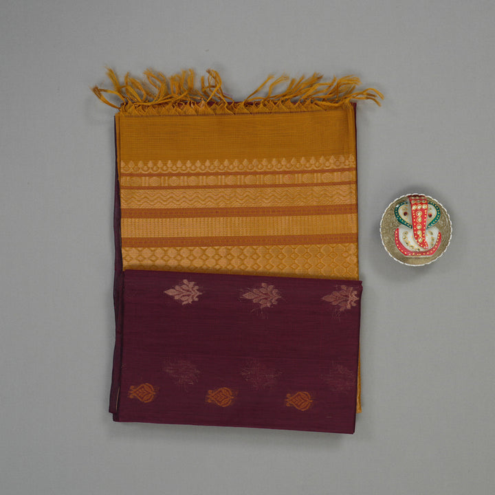 Hayagrivas Wine Maroon Kora Silk Cotton Saree KBE1485J4-9