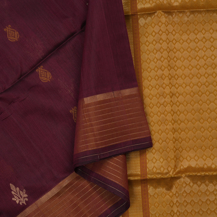 Hayagrivas Wine Maroon Kora Silk Cotton Saree KBE1485J4-9