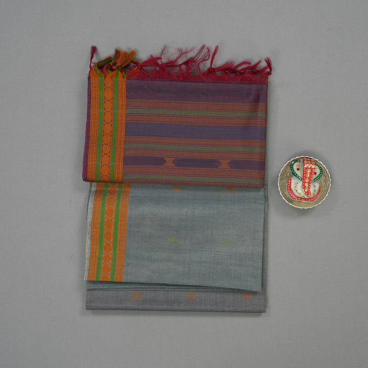 Hayagrivas Handloom Grey Pure Kora Silk Cotton Saree KBE1485J5-2