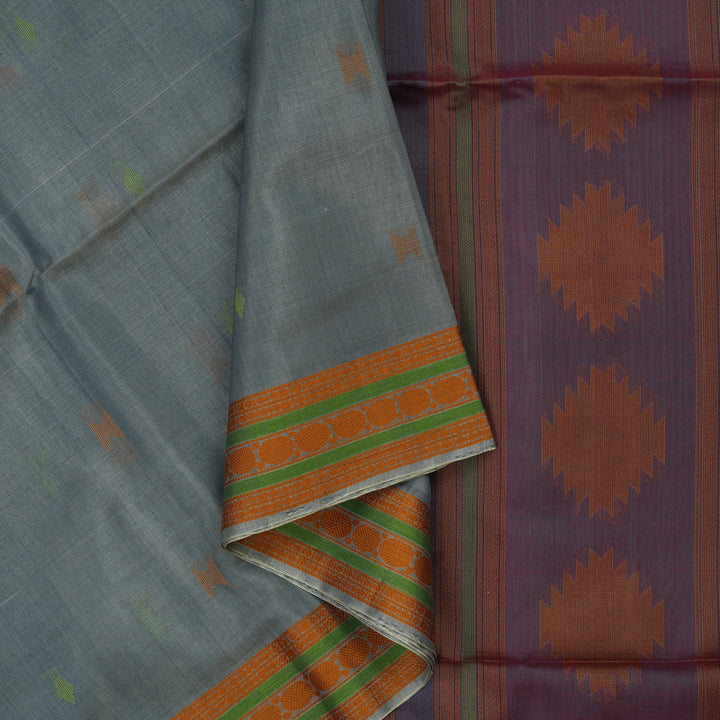 Hayagrivas Handloom Grey Pure Kora Silk Cotton Saree KBE1485J5-2