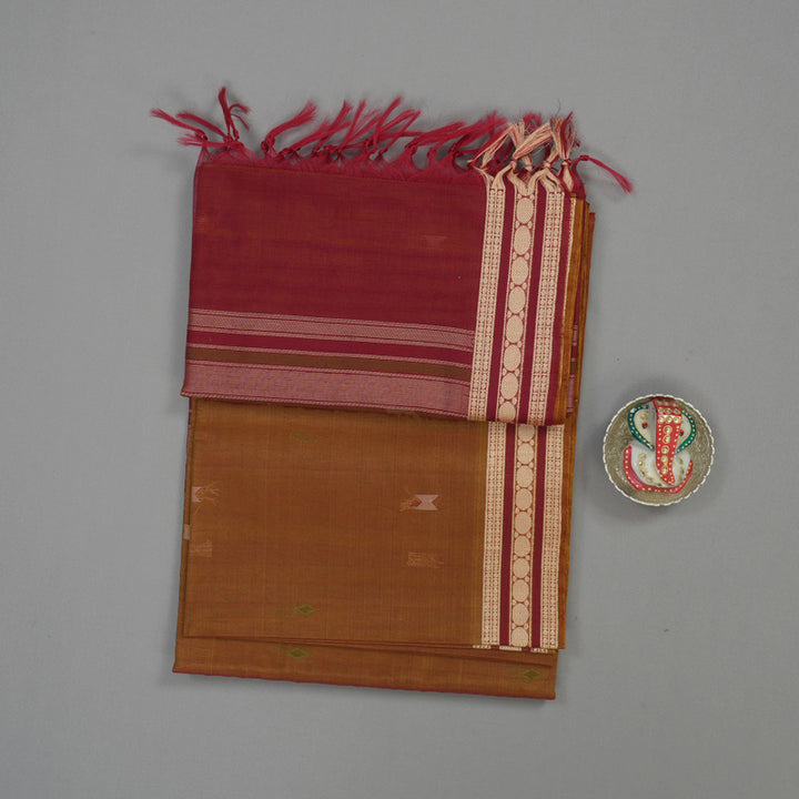 Hayagrivas Handloom Dual Tone Musard & Maroon Kora Silk Cotton Saree with Border KBE1485J5-8