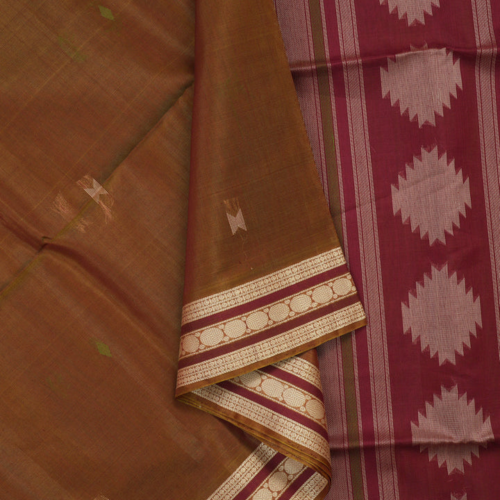 Hayagrivas Handloom Dual Tone Musard & Maroon Kora Silk Cotton Saree with Border KBE1485J5-8