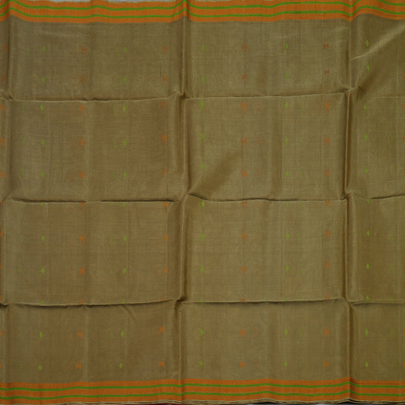 Hayagrivas Sage Green Pure Kora Silk Cotton Saree with Orange Thread Work Border KBE1485J5-9