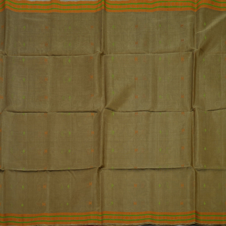 Hayagrivas Sage Green Pure Kora Silk Cotton Saree with Orange Thread Work Border KBE1485J5-9
