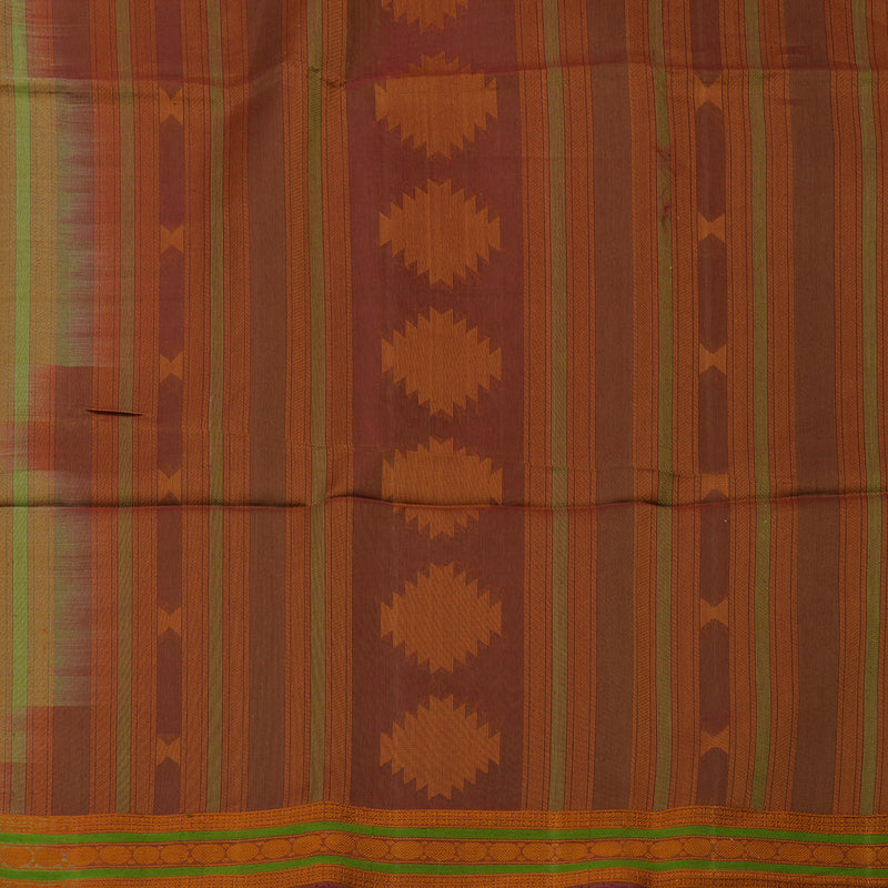 Hayagrivas Sage Green Pure Kora Silk Cotton Saree with Orange Thread Work Border KBE1485J5-9