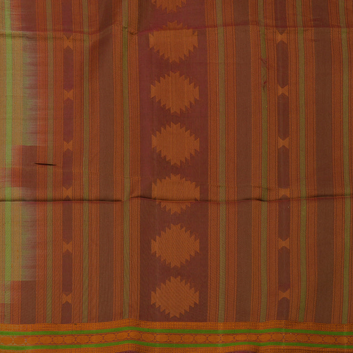 Hayagrivas Sage Green Pure Kora Silk Cotton Saree with Orange Thread Work Border KBE1485J5-9