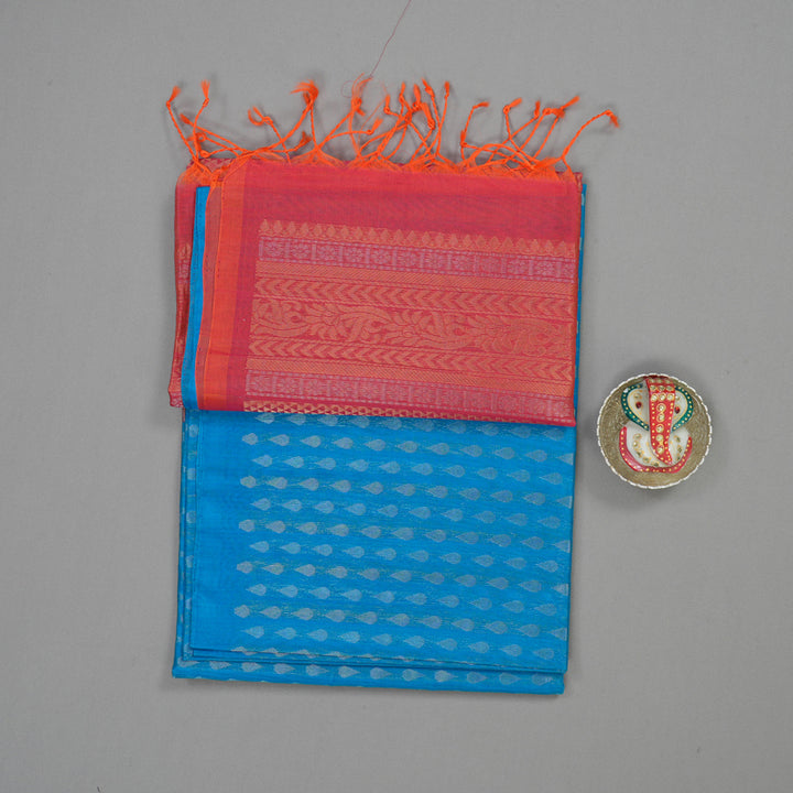 Hayagrivas Aqua Blue Pure Kora Silk Cotton Saree KBE1485J6-1