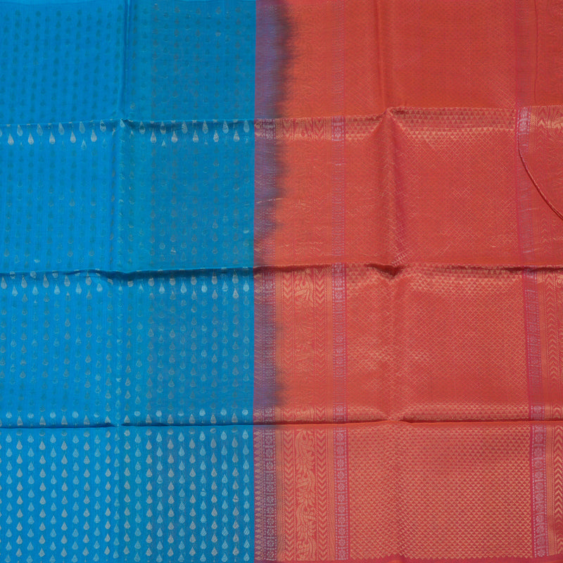 Hayagrivas Aqua Blue Pure Kora Silk Cotton Saree KBE1485J6-1