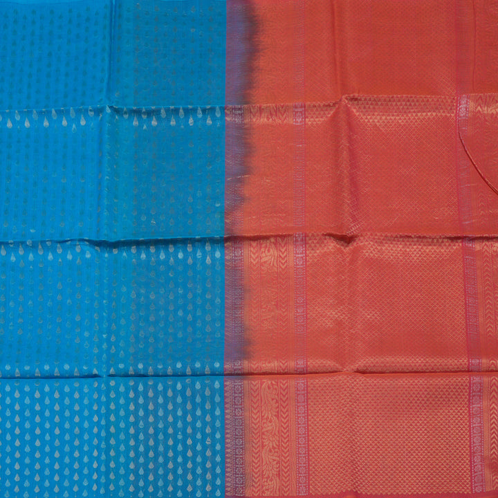 Hayagrivas Aqua Blue Pure Kora Silk Cotton Saree KBE1485J6-1