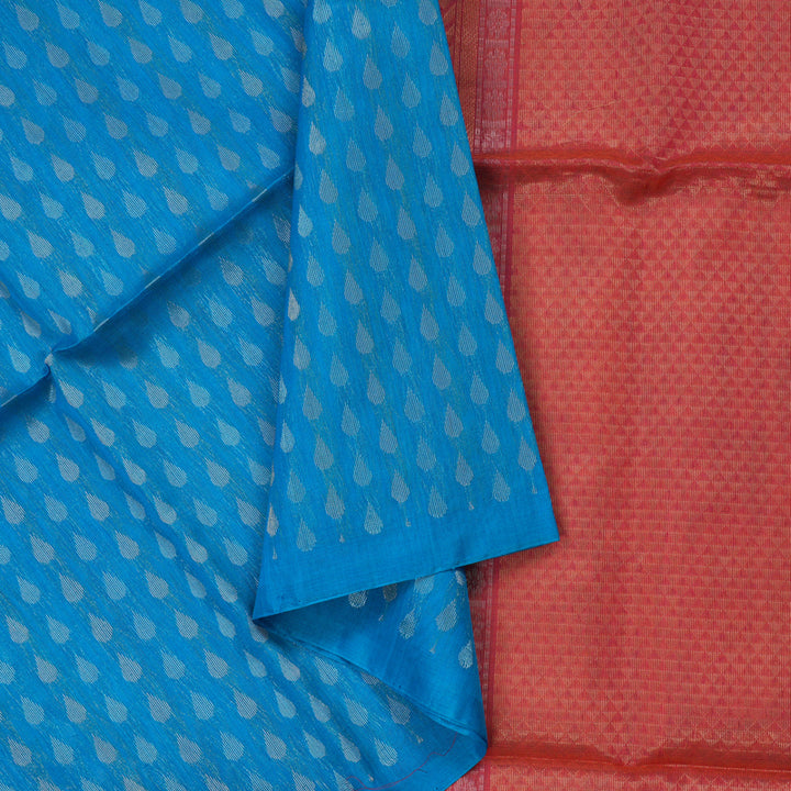 Hayagrivas Aqua Blue Pure Kora Silk Cotton Saree KBE1485J6-1