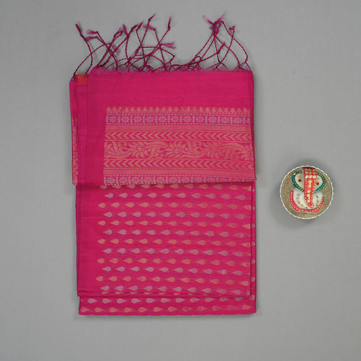 Hayagrivas Deep Pink Pure Kora Silk Cotton Saree KBE1485J6-2