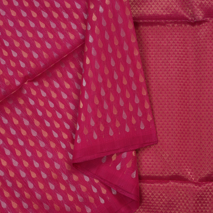 Hayagrivas Deep Pink Pure Kora Silk Cotton Saree KBE1485J6-2