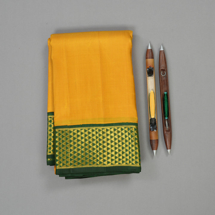 Hayagrivas Handloom Tumeric Yellow Kanjivaram Silk Saree with Karum Pachai Border KBE1486J4-2