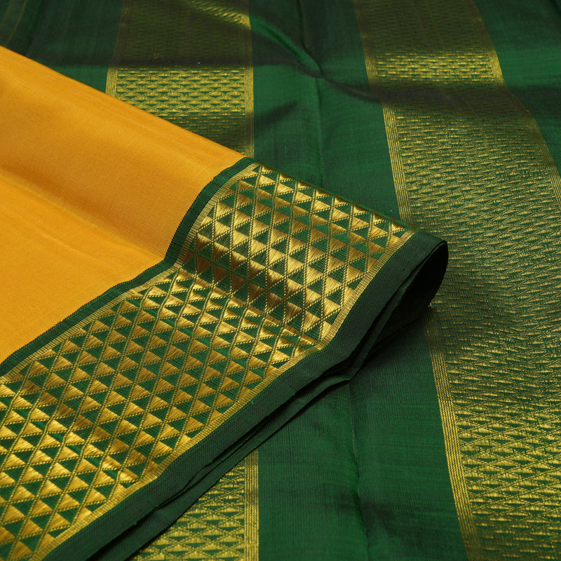 Hayagrivas Handloom Tumeric Yellow Kanjivaram Silk Saree with Karum Pachai Border KBE1486J4-2