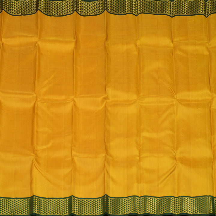 Hayagrivas Handloom Tumeric Yellow Kanjivaram Silk Saree with Karum Pachai Border KBE1486J4-2