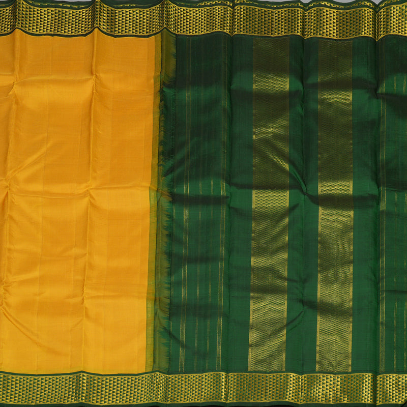 Hayagrivas Handloom Tumeric Yellow Kanjivaram Silk Saree with Karum Pachai Border KBE1486J4-2