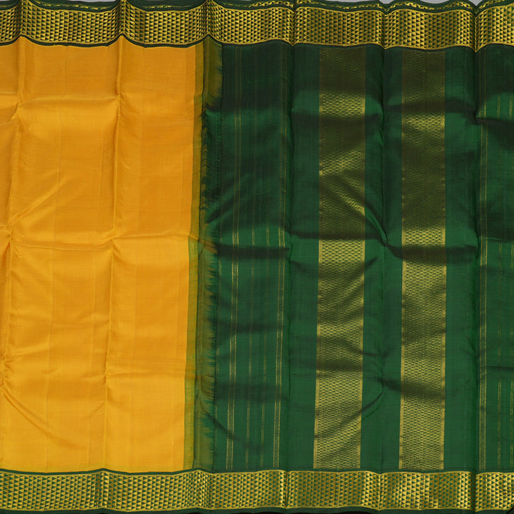 Hayagrivas Handloom Tumeric Yellow Kanjivaram Silk Saree with Karum Pachai Border KBE1486J4-2