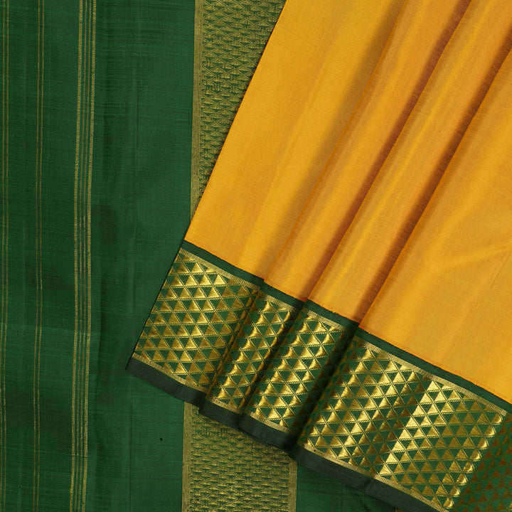 Hayagrivas Handloom Tumeric Yellow Kanjivaram Silk Saree with Karum Pachai Border KBE1486J4-2