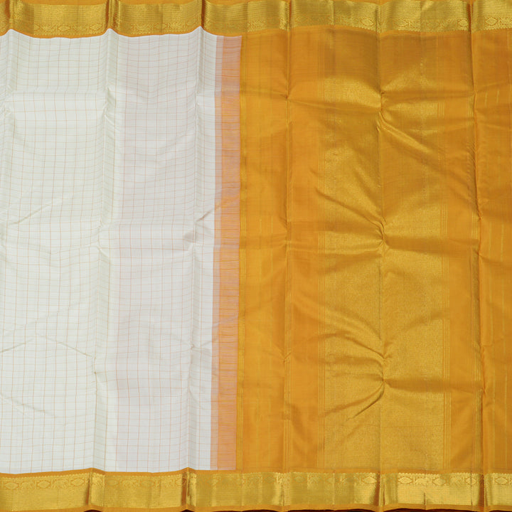 Hayagrivas Handloom Half White Kanjivaram Silk Saree with Mustard border KBE1486J5-1