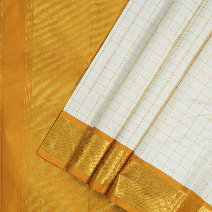 Hayagrivas Handloom Half White Kanjivaram Silk Saree with Mustard border KBE1486J5-1