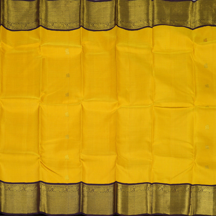 Hayagrivas Handloom Mango Yellow Kanjivaram Silk Saree with Deep Plum Purple border KBE148D2-1