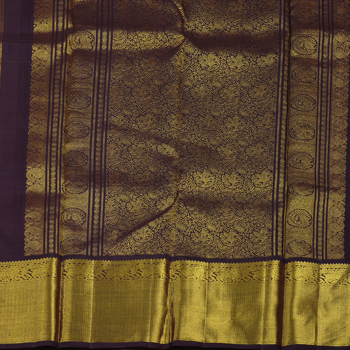 Hayagrivas Handloom Mango Yellow Kanjivaram Silk Saree with Deep Plum Purple border KBE148D2-1