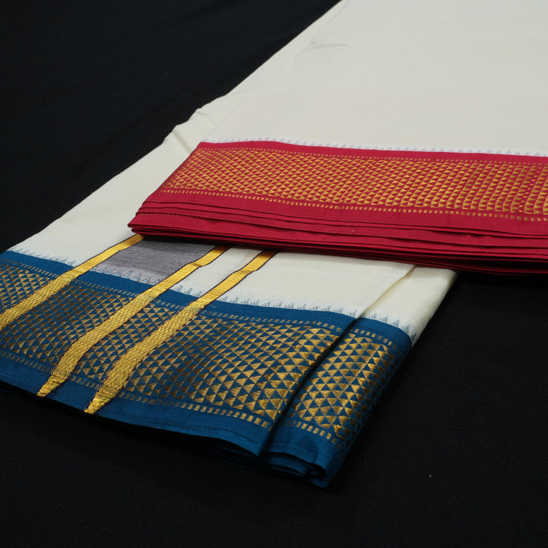 Hayagrivas Pure Cotton Dhoti 9*5 with Ganga Jamuna border KBE1491J1-1