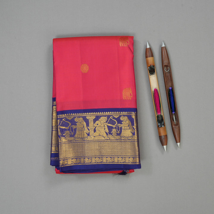 Hayagrivas Handloom Pink Kanjivaram Silk Saree with Navy Blue Border KBE1495J2-1