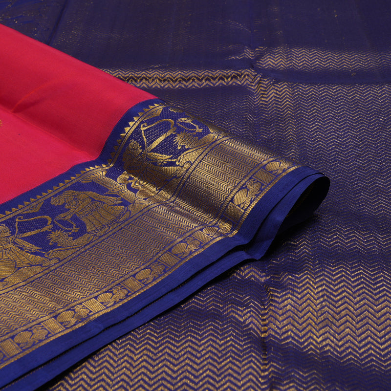 Hayagrivas Handloom Pink Kanjivaram Silk Saree with Navy Blue Border KBE1495J2-1