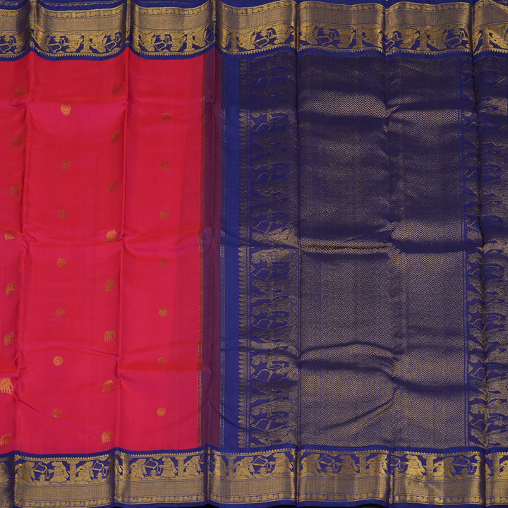 Hayagrivas Handloom Pink Kanjivaram Silk Saree with Navy Blue Border KBE1495J2-1