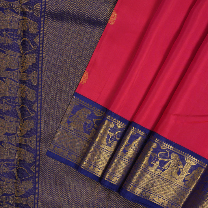Hayagrivas Handloom Pink Kanjivaram Silk Saree with Navy Blue Border KBE1495J2-1