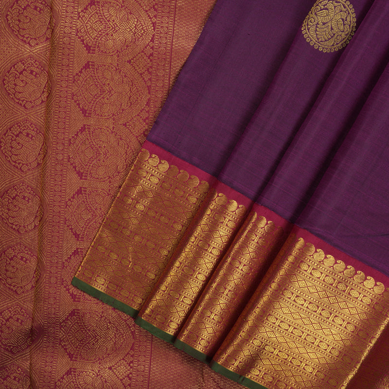 Hayagrivas Handloom Purple Kanjivaram Silk Saree with Maroon Border KBE14D11-3