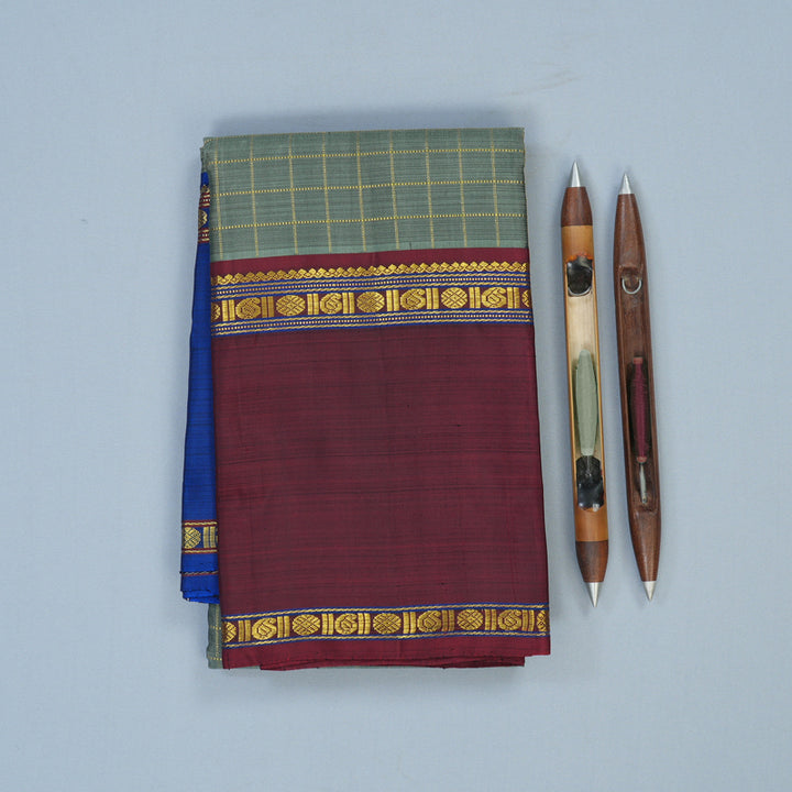 Hayagrivas Handloom Cement Green Kanjivaram Silk Saree with Ganga Jamuna Border KBE14D4-1