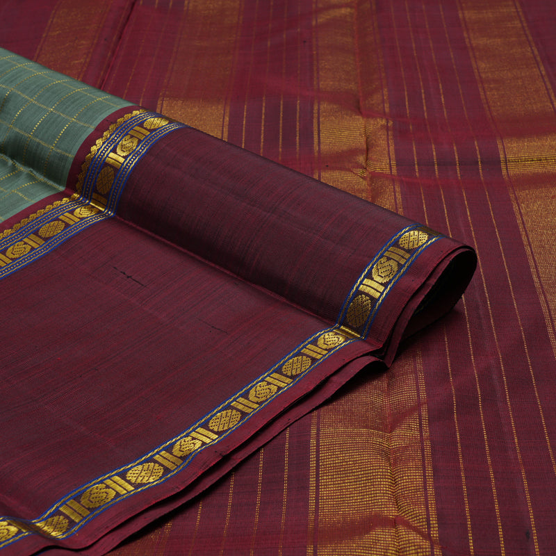 Hayagrivas Handloom Cement Green Kanjivaram Silk Saree with Ganga Jamuna Border KBE14D4-1