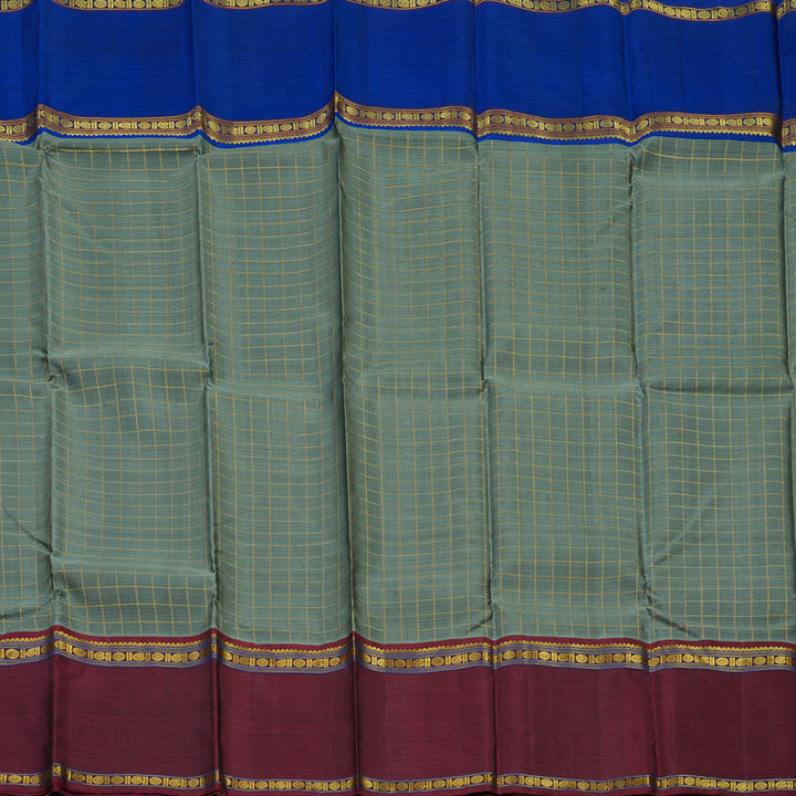 Hayagrivas Handloom Cement Green Kanjivaram Silk Saree with Ganga Jamuna Border KBE14D4-1