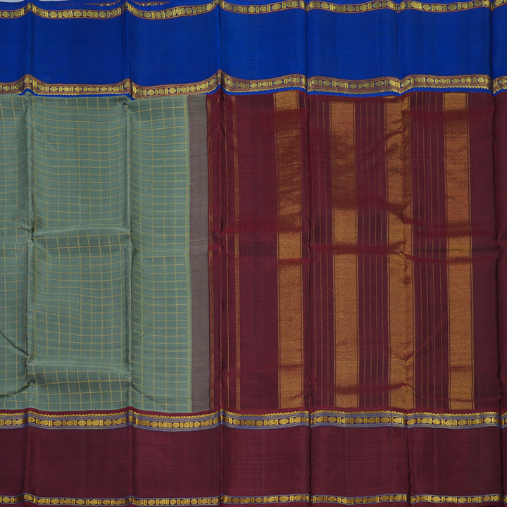 Hayagrivas Handloom Cement Green Kanjivaram Silk Saree with Ganga Jamuna Border KBE14D4-1