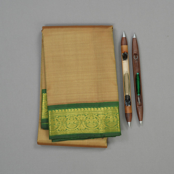 Hayagrivas Handloom Khaki Brown Kanjivaram Silk Saree with Mehandi Green Border KBE14D5-6