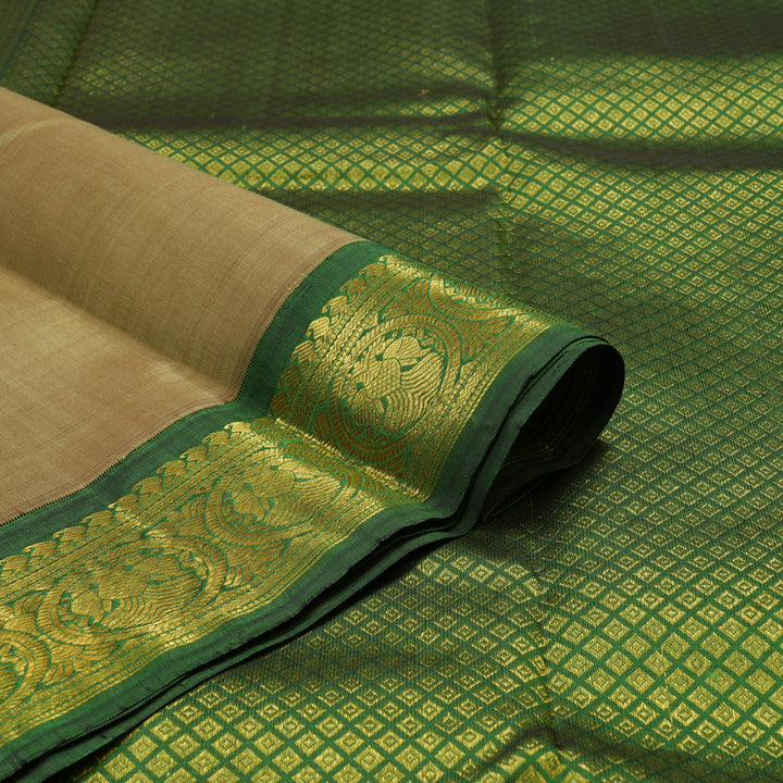 Hayagrivas Handloom Khaki Brown Kanjivaram Silk Saree with Mehandi Green Border KBE14D5-6